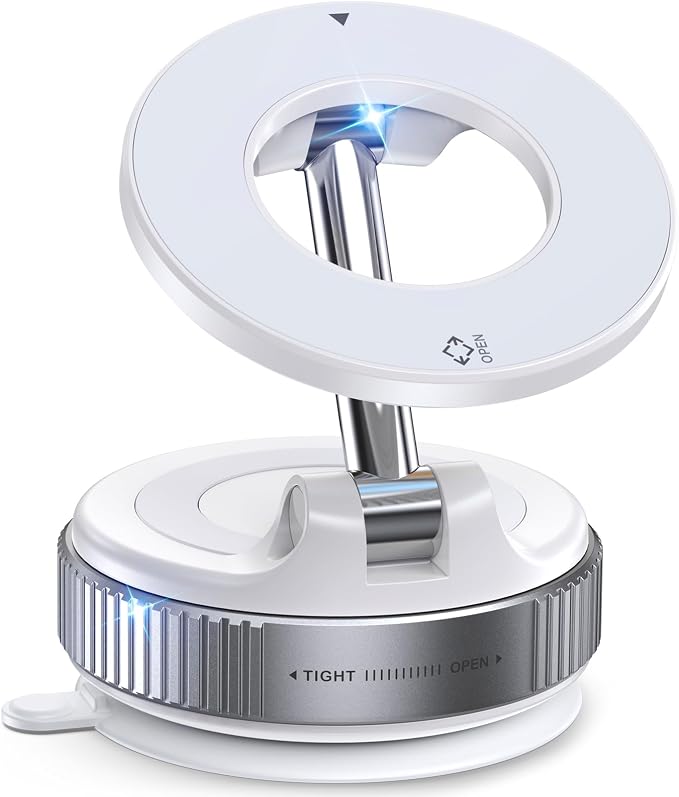 Jononser Magnetic Car Phone Holder for MagSafe, Nano-Gel Suction Cup Phone Mount for Dashboard & Windshield, Pocket-Size Foldable 360° Adjustable Car Mount for iPhone 17 16 15 14 13 12 Series, White