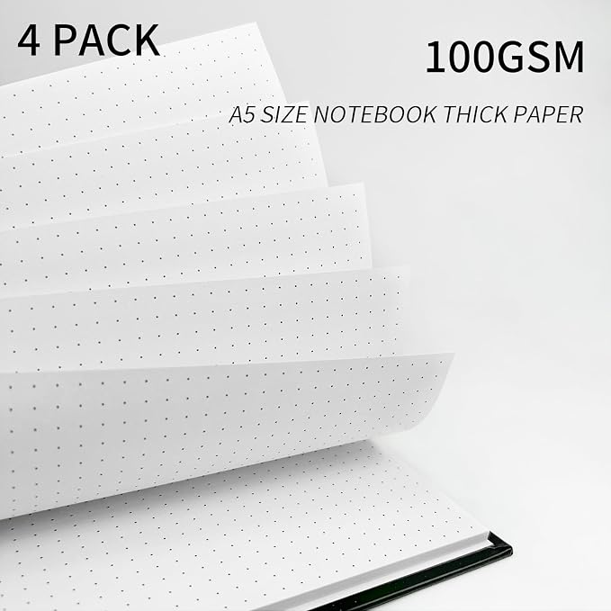A5 Dotted Journal Spiral Notebook | 4 Pack Dot Grid Notebook Hardcover Notebook Thick Dotted Paper Notebook Hardcover Journal for School, Office, Artist