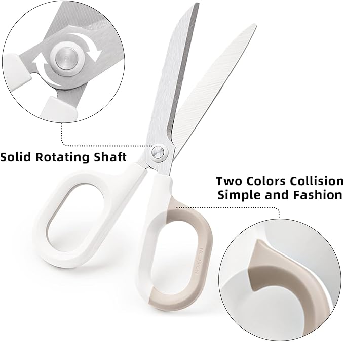 Multipurpose Scissors, Comfort-Grip Handles Sharp Scissors for Office Home School Craft Sewing Fabric Supplies (6", White)