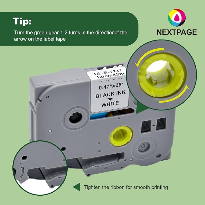 Label Maker Tape Replacement for TZe-231 TZe231 TZ-231, 12mm 0.47" Laminated Black on White for Brother P Touch PT-D210 PT-D220 PT-H110 PT-D400 PT-D410 PT-D600 PT-D610BT, 1/2" x 26.2ft,10-Pack
