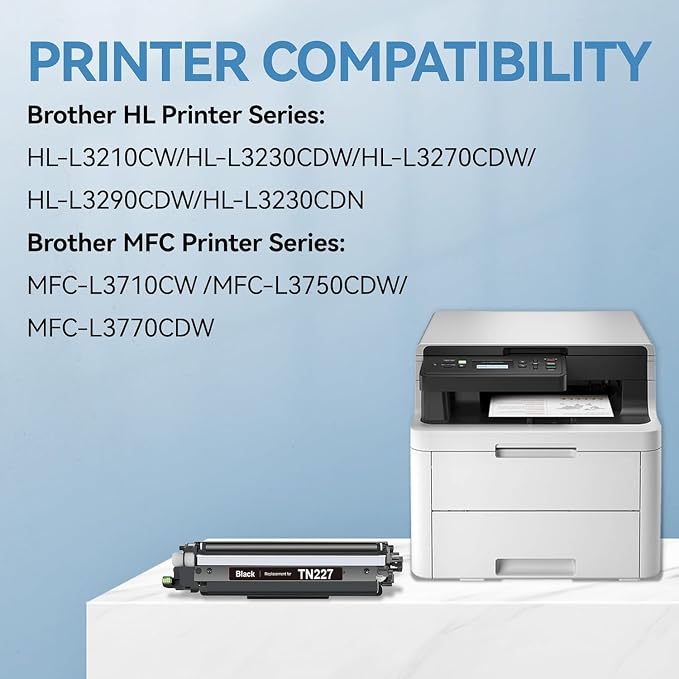 TN227 Black Toner Cartridge Replacement for Brother TN-227 TN227BK TN-227BK HL-L3210CW HL-L3230CDW HL-L3270CDW MFC-L3750CDW MFC-L3770CD Printer High Yield 1Pack