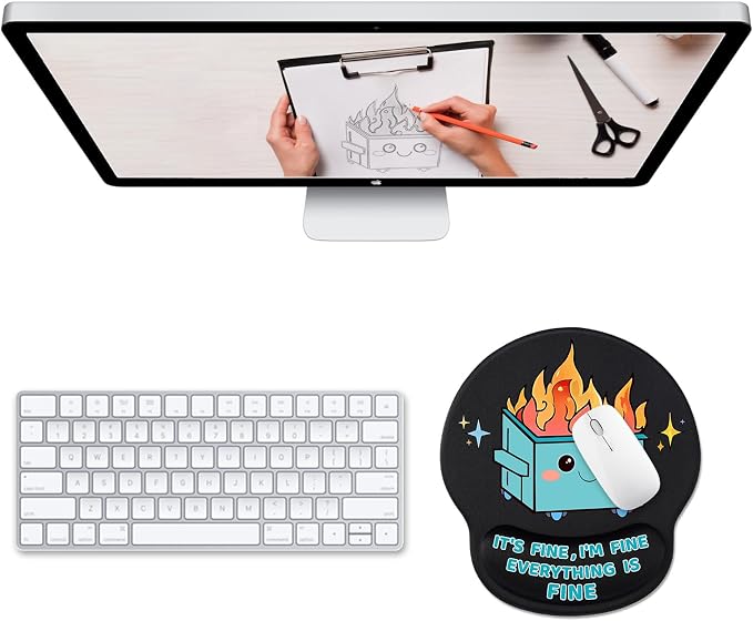 Hancynir Dumpster on Fire Ergonomic Mouse Pad with Wrist Support Desk Decor | Gel Mouse Pads Wrist Rest, Cute Funny Comfortable Computer Mousepad, for Gaming Laptop Work Home Accessories Office Supplies
