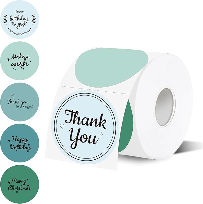 2 inch Round Thermal Label,Green Circle Thermal Sticker Labels for Business and Home,Direct Thermal Printer Label for DIY Logo Design,Thanks Card,500 Labels/1 Roll