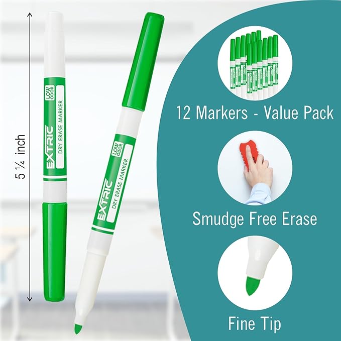 EXTRIC Green Dry Erase Markers Fine Tip, 36 Count Whiteboard Markers, Fine Tip Dry Erase Marker Bulk Classroom Pack White Board Marker for Teachers and Students