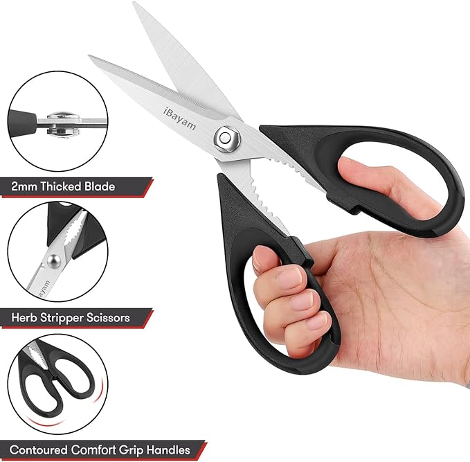 iBayam All Purpose Kitchen Shears Heavy Duty - Stainless Steel Kitchen Shears With Protective Sheath, Soft Grip Handle, Food & Meat Scissors, Home, Kitchen, Dining Utility Gadgets/Essentials/Utensils