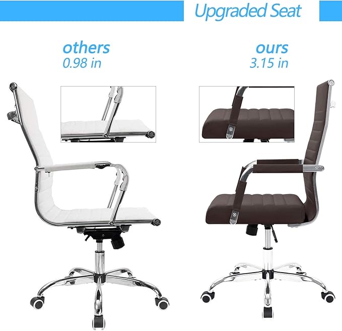 Furmax Ergonomic Office Desk Chair, Executive Ribbed Mid-Back PU Leather Conference Room Chair Adjustable Swivel Chair with Arms (1, Brown)