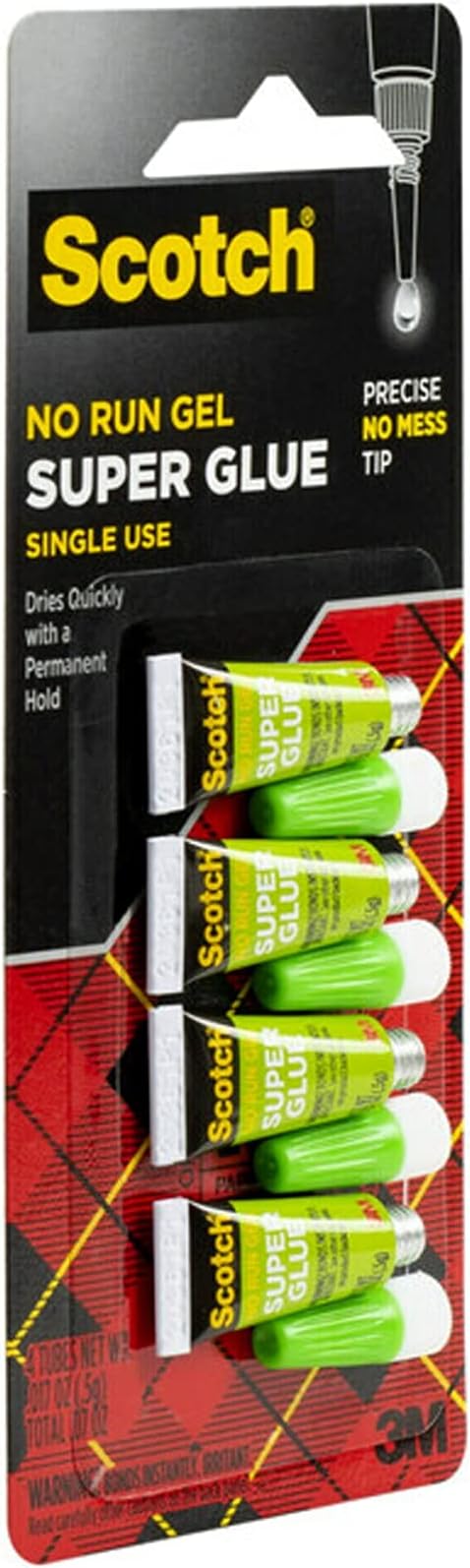 Scotch Super Glue Gel, 8-Pack of Single-Use Tubes, .017 oz Each, Fast Drying, No Run Gel Formula (AD119) (Pack of 2)