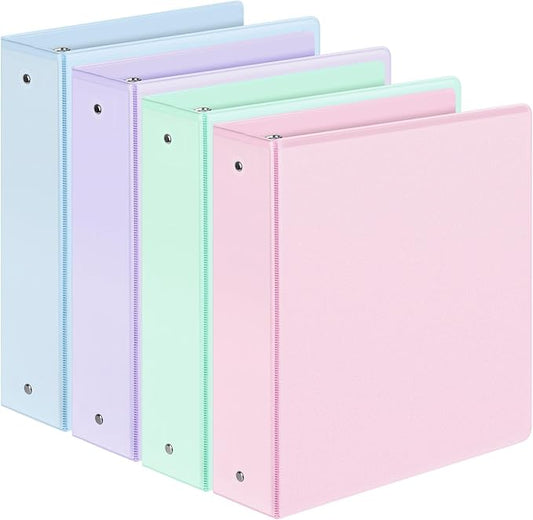 4 Pack Extra Durable 3 Ring Binders 2 Inch, Sooez 2” Three Ring Binder, Eco-Friendly & PVC Free, Customizable Clear View Cover for Letter Size 8.5 x 11 Paper, Pastels School Office Supplies for Girl