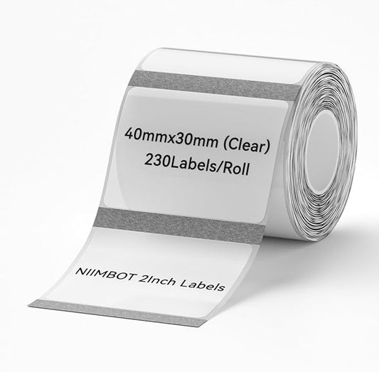 NIIMBOT Labels for B1/B21/B31 Label Maker, 40 x 30 mm (1.57'' x 1.18'') 230 Tapes/Roll, Thermal Label Tape, Waterproof, Oil-Proof for Home Office Small Business Labeling Tape Replacement(Clear)