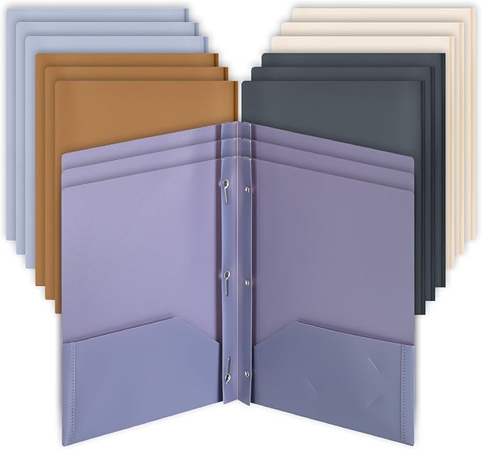 Mr. Pen- Plastic Folders with Pockets and Prongs, 15 Pack, Letter Size, Assorted Modern Tones, Flexible Plastic Folders with Prongs