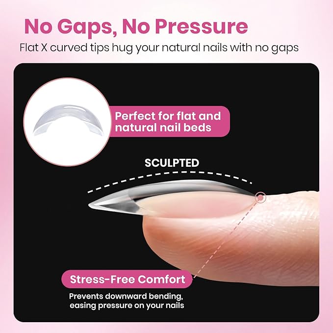 Beetles Gel Nail Tips Flat-X - Coffin Medium, 320pcs 16 Sizes, Pre-Etched Half Matte Full Cover Soft Acrylic Press on False Nail Extension Tips Easy DIY Salon Art for Flat & Natural Nail Beds