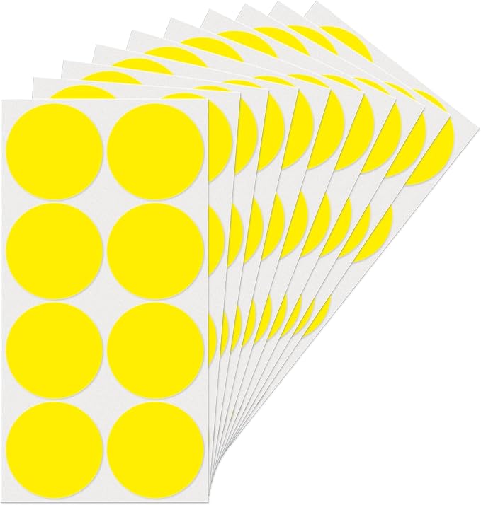 Yellow Round Stickers 2 Inch Waterproof Vinyl Coding Labels 80 PCS | Strong adhesive, Removable, Tear- & Scratch resistance, Easy to peel, Glossy finish, Writable dots for crafts office school
