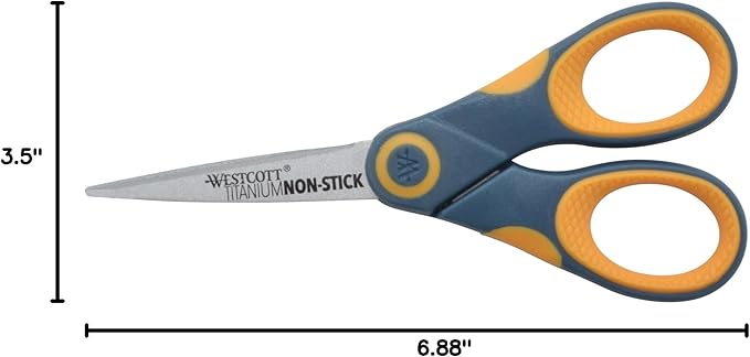 Westcott 5-Inch Non-Stick Titanium Scissors For Office and Home - Glide Adjust Technology - Grey/Yellow Craft, Fabric Scissors - 1 Pack