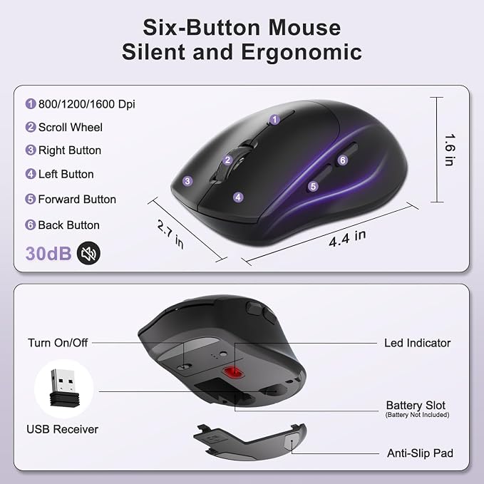 Wireless Keyboard and Mouse Combo, Full Size Ergonomic Wave Keys(Purple-B) | 2.4G Ergonomic Keyboard with Wrist Rest, Phone Holder, 3-Level DPI Silent Mouse with 6-Buttons, for Windows/Mac OS/Laptop/PC
