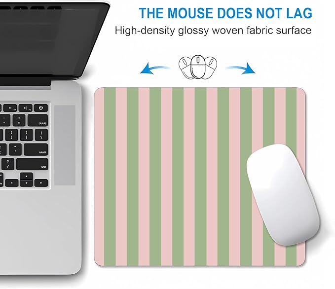 Square Pink and Green Vertical Striped Mouse Pad Small, Cute Vintage Aesthetic Computer Mouse Pads, Non-Slip Rubber Base Modern Minimalist Mousepad, Decor Gifts, Coworker Gift for Women Girls Kids