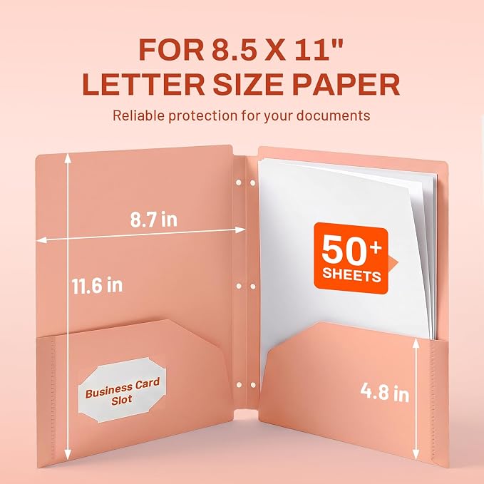 SUNEE 3 Hole Folders with Pockets (6 Pack, Vintage Colors) Plastic Folders for 3 Ring Binder, Heavy Duty Binder Folder for Document for School, Students, Teachers, Office Staf