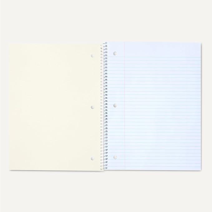 Amazon Basics Wide Ruled Spiral Notebooks, 70 Sheets, 7-1/2" x 10-1/2", Perforated, Assorted Primary Solid Colors, 3 Pack