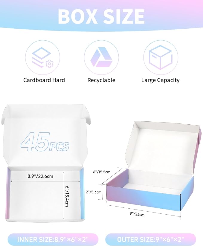 Pack of 45-9x6x2 Inch Shipping Boxes for Small Business, Purple Cardboard Corrugated Mailer Boxes for Shipping Packaging Craft Gift Giving Products
