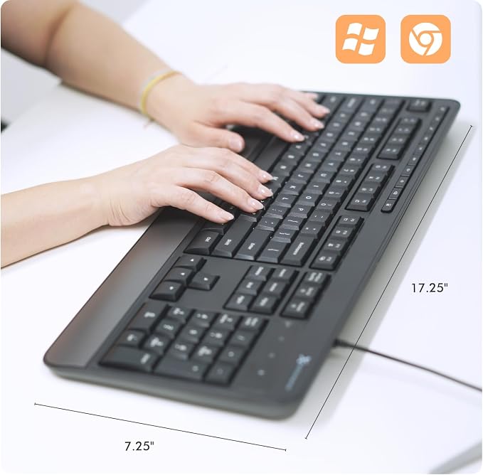 X9 Wired Ergonomic Keyboard - Comfortable Typing - Ergonomic Full Size USB Keyboard with Wrist Rest, Number Pad, Multimedia and 114 Keys - External Computer Keyboard for Laptop, Desktop and Office PC