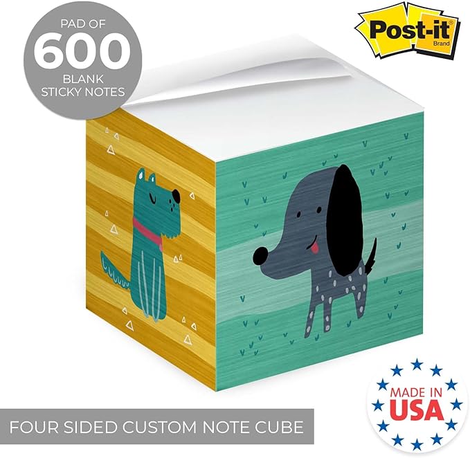 Whimsical Dogs Sticky Note Cube / 600 Sheets / 2.75" Memo Block Printed on 4 Sides/Different Canine Design On Each Side/Dog Lover Note Cube/Made in USA