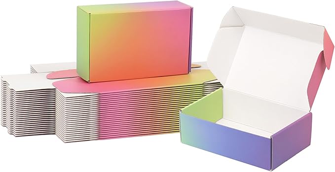 6x4x2 Shipping Boxes Small, 45 Pack Rainbow Corrugated Cardboard Mailer Boxes for Small Business, Mailing, Packaging