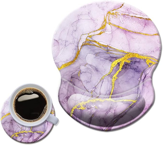 Mouse Pad with Wrist Support, Non Slip Mousepad Wrist Rest for Office, Computer, Laptop & Mac- Durable & Comfortable & Lightweight Ergonomic Support Mouse Mat Purple Art Marble