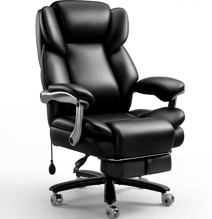 500lbs Reclining Big and Tall Office Chair for Heavy People with Foot Rest | Heavy Duty Executive Desk Chair,High Back Computer Chair,Adjustable Lumbar Support,Pocket Spring Cushion