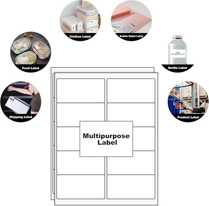 LabelMore 10 up Labels 2'' x 4" Shipping Address Labels for Laser and Inkjet Printers (1000 Sheets, 10,000 Labels)