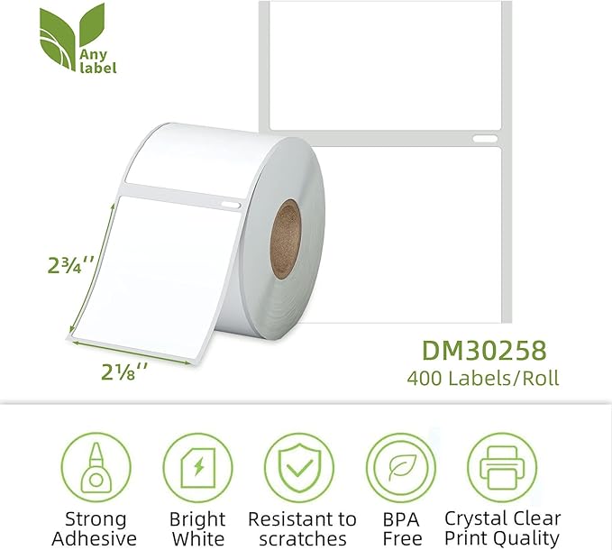 Compatible 2-1/8" x 2-3/4" Direct Thermal Labels Replacement for DYMO 30258 Barcodes Address Postage, Compatible with Rollo, DYMO 4XL & Zebra Desktop Printers (16 Rolls, 400 Labels/Roll)