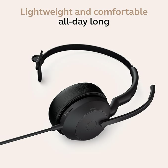 Jabra Evolve2 50 Wired Single-Ear Headset - Noise Cancelling Headphones, Bluetooth Headset for Work with Noise Cancelling Microphones, Works with Online Meeting Platforms Like Zoom & Google, Black