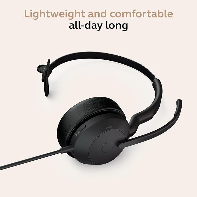 Jabra Evolve2 50 Wired Single-Ear Headset - Noise Cancelling Headphones, Bluetooth Headset for Work with Noise Cancelling Microphones, Goes with Online Meeting Platforms Like Microsoft Teams, Black
