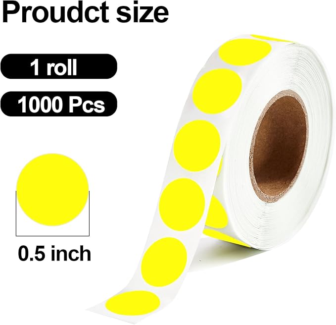 1000 Pcs Yellow Round Stickers 1/2 Inch Color Circle Dot Stickers Small Code Labels for Office Shop Yard Sale Home Classroom Marking (Yellow)