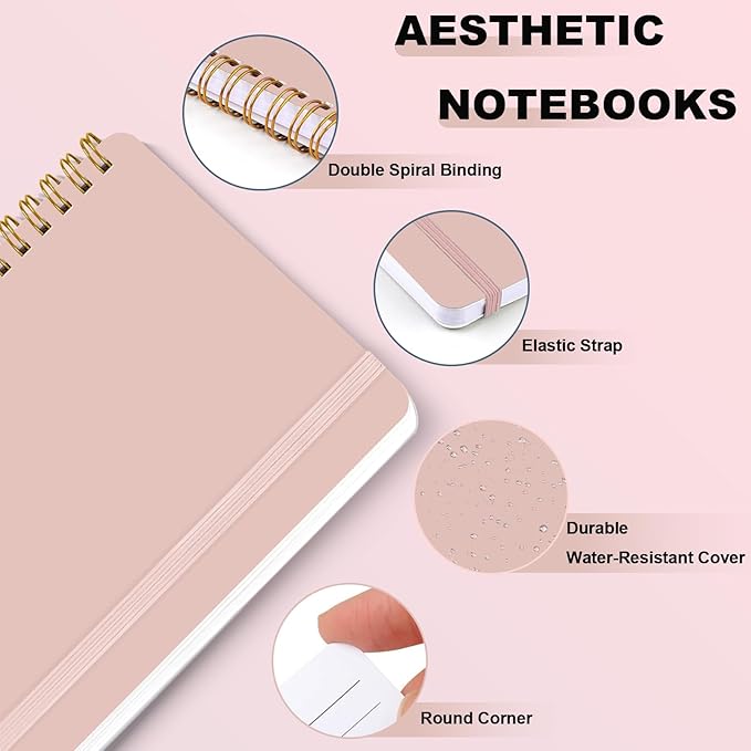 4 PCS Small Spiral Notebook 5x7, Spiral Journal Notebook, Notebooks for Work, School, Small Notebooks 5x7 with Strap, Cute Notebooks for Women 50 Sheets (Green)