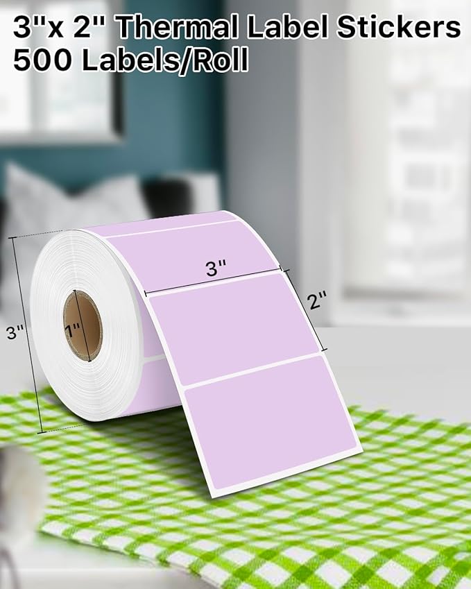 iEager 3" x 2" Thermal Labels, Rectangle Thermal Printer Stickers, Self-Adhesive Durable Sticker with Perforation Line, 500 Labels/Roll, Purple