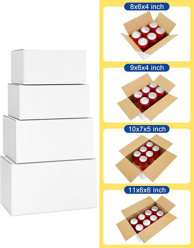 Assorted-Sizes-Shipping-Boxes-40-Pack: 8x6x4 & 9x6x4 & 10x7x5 & 11x6x6 Small-Shipping-Boxes-Mailers, White Corrugated-Cardboard-Boxes-for-Packing-Small-Business Mailing