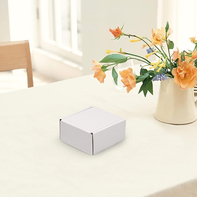 HORLIMER 4x4x2 inches Shipping Boxes Set of 25, White Corrugated Cardboard Box Literature Mailer