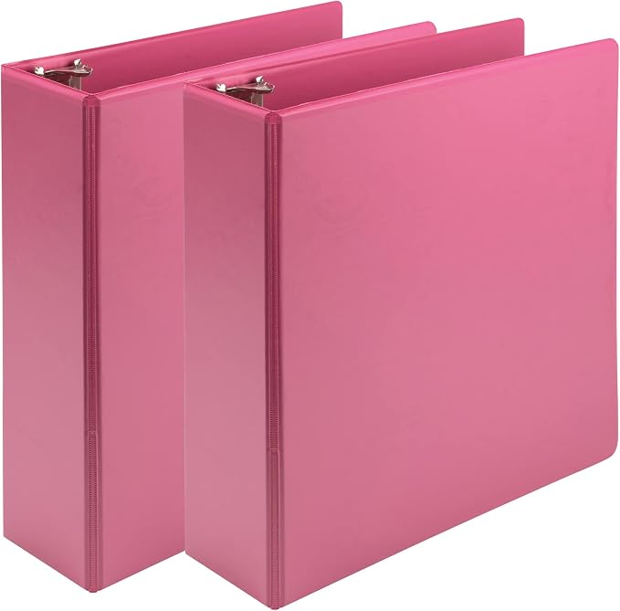 Samsill Earth’s Choice™, Durable Fashion Color 3 Ring View Binder, 3 Inch Round Ring, Up to 25% Plant Based Plastic, Eco-Friendly, USDA Certified Biobased, Pink Berry, Value 2 Pack (U86876)