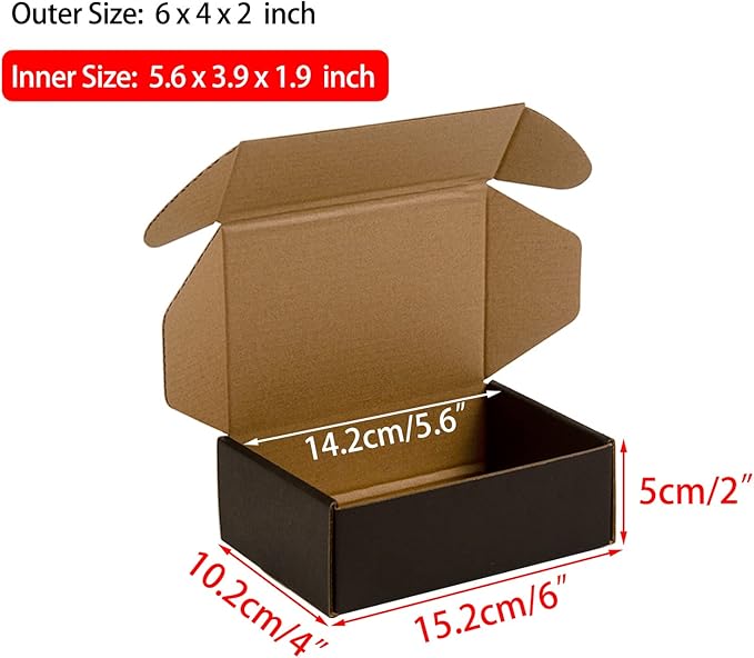 6x4x2 Inches Shipping Boxes Pack of 25, Packaging Corrugated Cardboard Mailer Boxes for Small Bussiness, Black