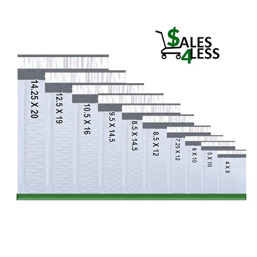 SALES4LESS - Poly Bubble Mailers, Waterproof & Cushioned Padded Envelopes for Shipping, 4 x 8 in (50 Pack, White)
