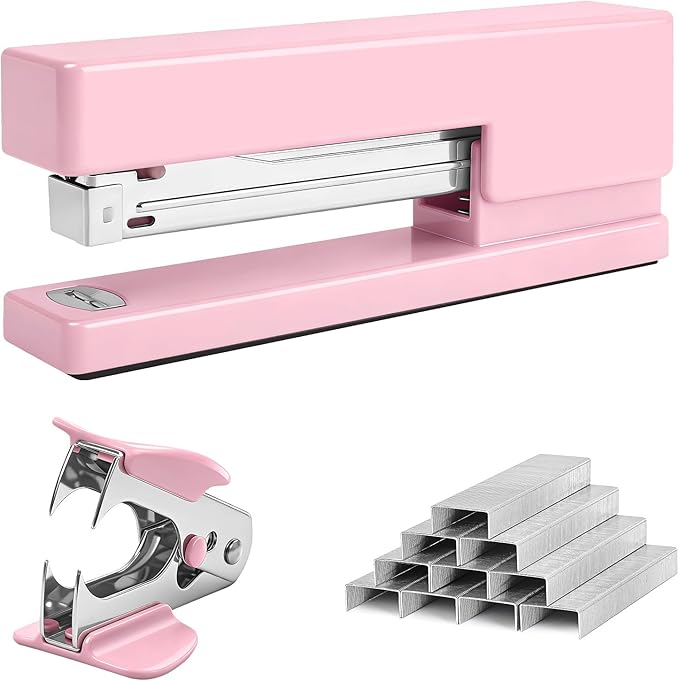 Office Desktop Stapler - 25 Sheet Capacity with 830 Staples and Staple Remover,Staplers for Desk,Non-Slip for School, Home, Pink