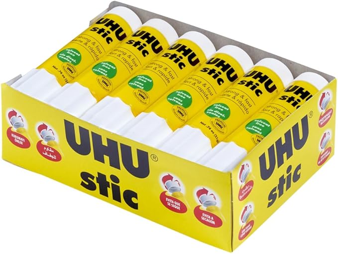 UHU Stic Glue Stick, 12-Pack Bulk Set: 21g Sticks – Washable – All Purpose School & Craft Adhesive for Kids, Scrapbooking, Office & Home Use – Dries Clear, Screw Cap, Strong, Solvent Free