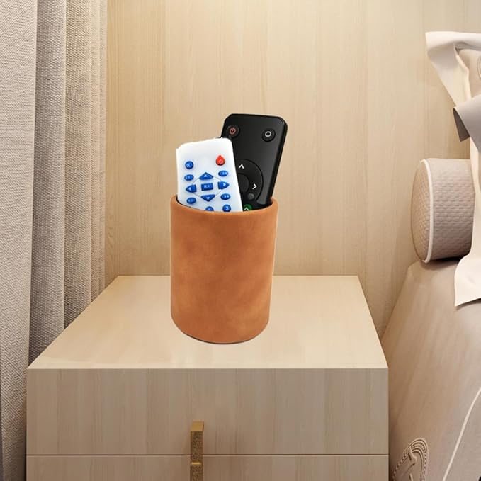 Leather Pen Holder, Light Brown Pencil Holder, Desktop Elegant Pen Holder for Desk, Stationery Organizer for School Office Home Dorm