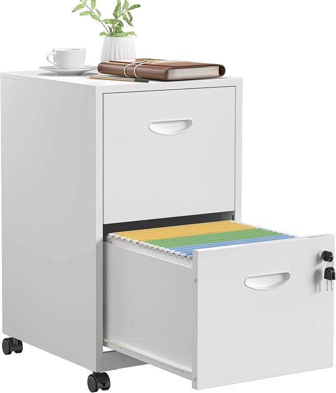 SteeLoong 2 Drawer File Cabinet,Metal Mobile File Cabinet with Lock White | Filing Cabinet with Wheel,Vertical File Cabinet for Home Office,Under Desk Rolling File Cabinets for Hanging Letter/A4