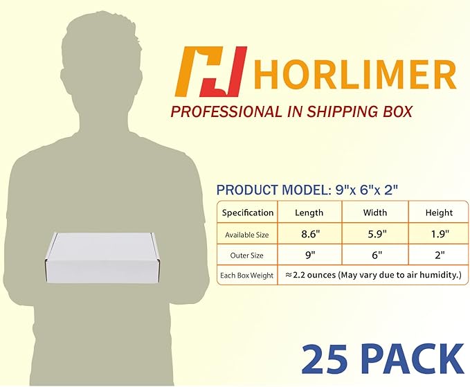 HORLIMER 9x6x2 inches Shipping Boxes Set of 25, White Corrugated Cardboard Box Literature Mailer