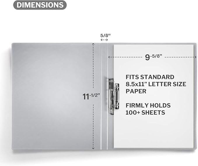 CRANBURY Punchless Clamp Binder (Dusky Gray), Ringless Binder Holds 100 Letter Size Pages, Documents, 8.5x11 Folder with Metal Clip for Home or Office, Transparent Acid-Free Poly