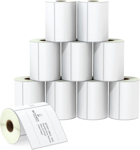 BETCKEY - 4" x 4" (102 mm x 102 mm) Shipping & Large Square Labels Compatible with Zebra & Rollo Label Printer,Premium Adhesive & Perforated [10 Rolls, 3500 Labels]