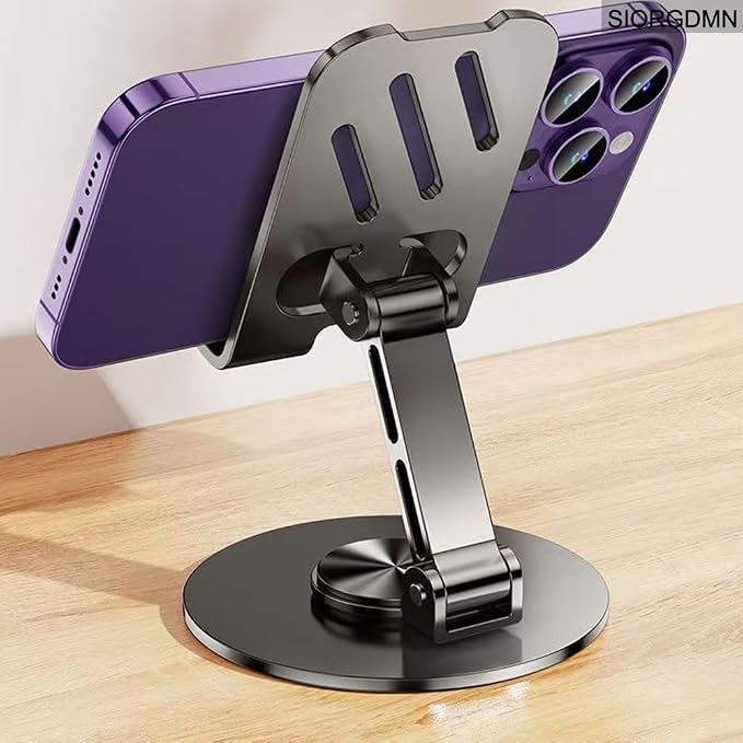 Cell Phone Stand for Desk,Metal Base,Adjustable,Foldable Cellphone Holder 360 Rotation Smartphone Holder with Non Slip Pads,Compatible with Phone, Android Smartphones (2 Pack,Dark Gray)