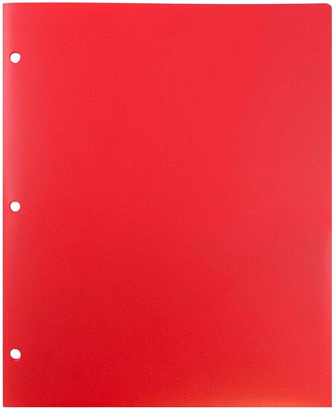 JAM PAPER Heavy Duty Plastic 3 Hole Punch Pocket Folders - Extra Tough School Folders - Red - Bulk 144/Box