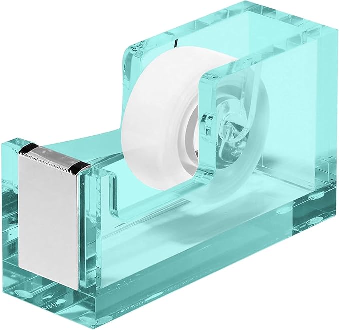 OfficeGoods Acrylic Tape Dispenser, Aesthetic and Compact Design, Green | Modern desk accessory for office, Heavy duty refillable tape holder for crafting, Stylish desktop accessory for gift wrapping