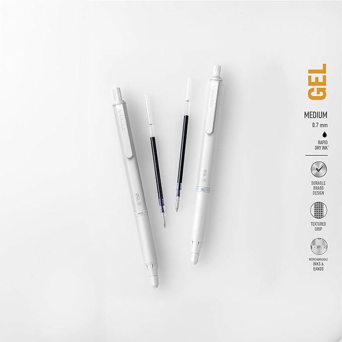 Zebra Pen G-750 Signature Series Retractable Gel Pen 1-Pack with Refills, Black Ink, 0.7mm Medium Point, Pearl White Premium and Durable Brass Barrel, Textured Grip, Rapid Dry Ink (49801)